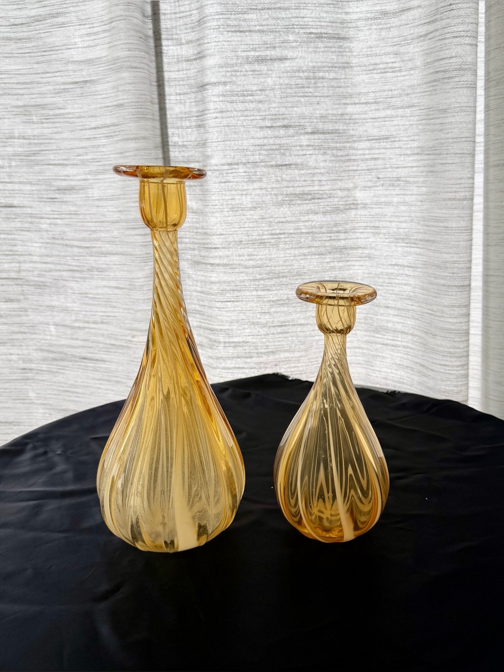 Murano Pair of Yellow Swirl Glass Candle Holders